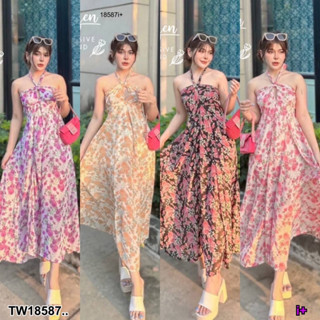 TW18587 Maxi Dress แม็กซี่เดรสสายคล้องคอ