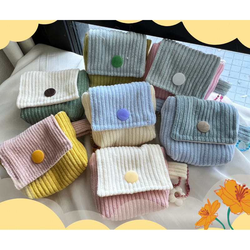 กระเป๋า airpod ผ้าลูกฟูก airpod bag สีทูโทน ใส่หูฟัง