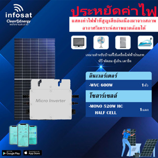 ชุดโซล่าเซลล์ Infosat Micro Inverter 600W รุ่น WVC 600W พร้อมแผงโซล่าเซลล์ MONO ขนาด 520W