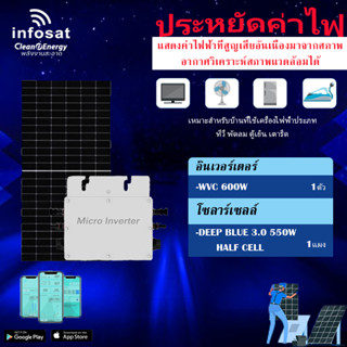 ชุดโซล่าเซลล์ Infosat Micro Inverter 600W รุ่น WVC 600W พร้อมแผงโซล่าเซลล์ DEEP BLUE 3.0 Half-cell 550W