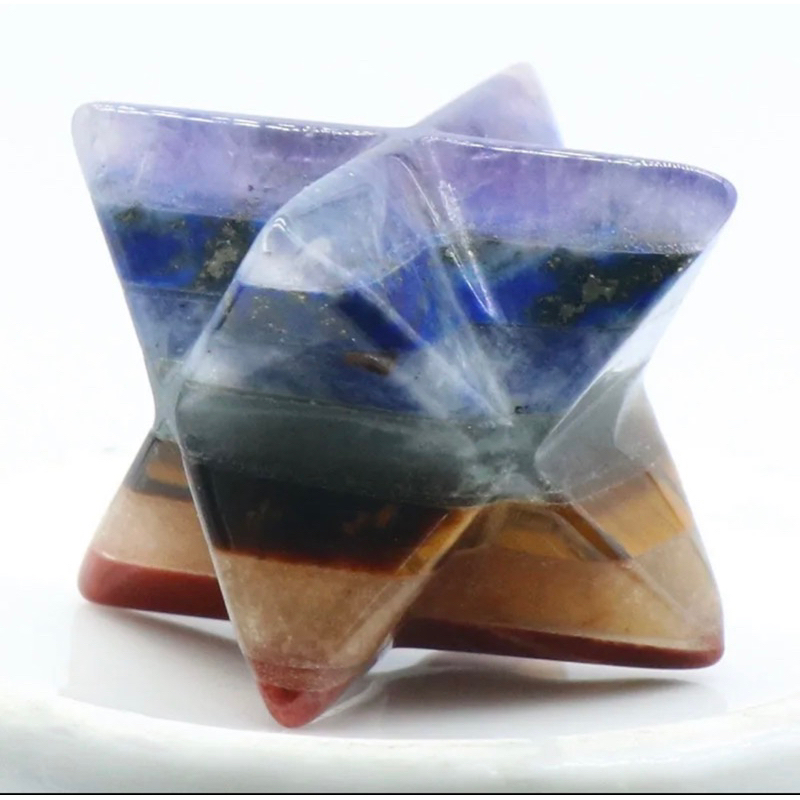 Seven Chakra Merkaba Star of David, 7 Chakras Merkaba Star Palm Stone , Hand Carved Healing Anti Anx