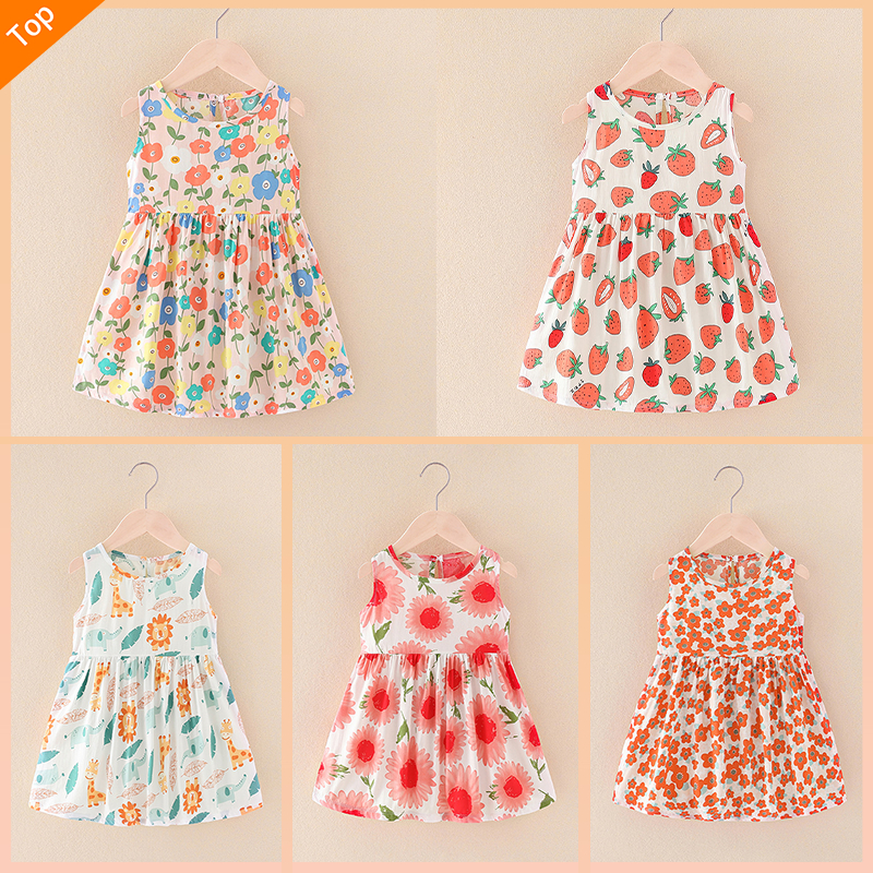 ❗พร้อมส่ว❗ ชุดเดรสกระโปรง ผ้าฝ้ายแขนกุด สำหรับเด็กผู้หญิง เสื้อผ้าเด็ก