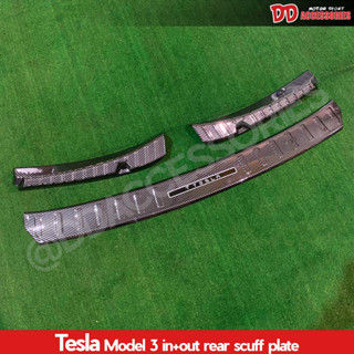 กันรอยท้าย กันรอยกันชนท้าย Tesla Model 3 2021 2022  2023 ตัวใน ตัวนอก ลาย Carbon งานนอก สวยมาก มีรูปที่ติดรถแล้ว