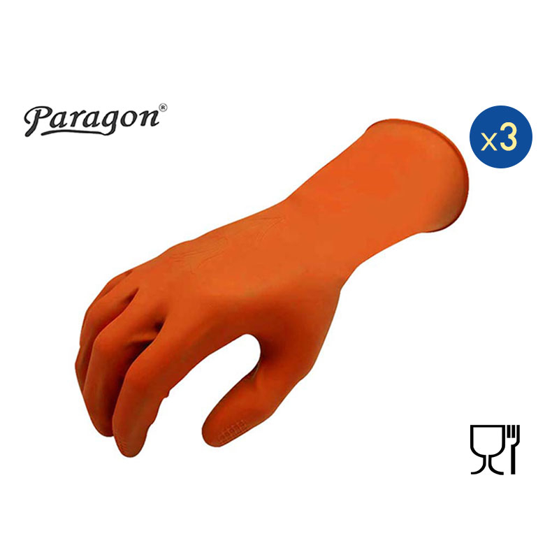 ถุงมือยางธรรมชาติ(3 คู่)PARAGON | ทำความสะอาด | งานแม่บ้าน | สัมผัสอาหารได้
