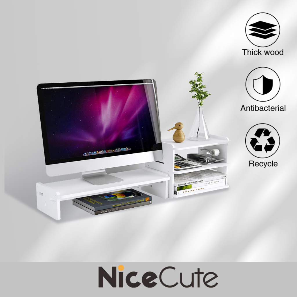Nice Cute: Laptop Stand ที่วางโน้ตบุค มีช่องเก็บของ คีย์บอร์ด ชั้นจอคอมพิวเตอร์ ตั้งโต๊ะ