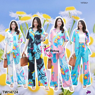 TwinsShopVip💗พร้อมส่ง TW14724 Set เสื้อฮาวายแขนสั้น+กางเกงขายาว ลายกราฟฟิก