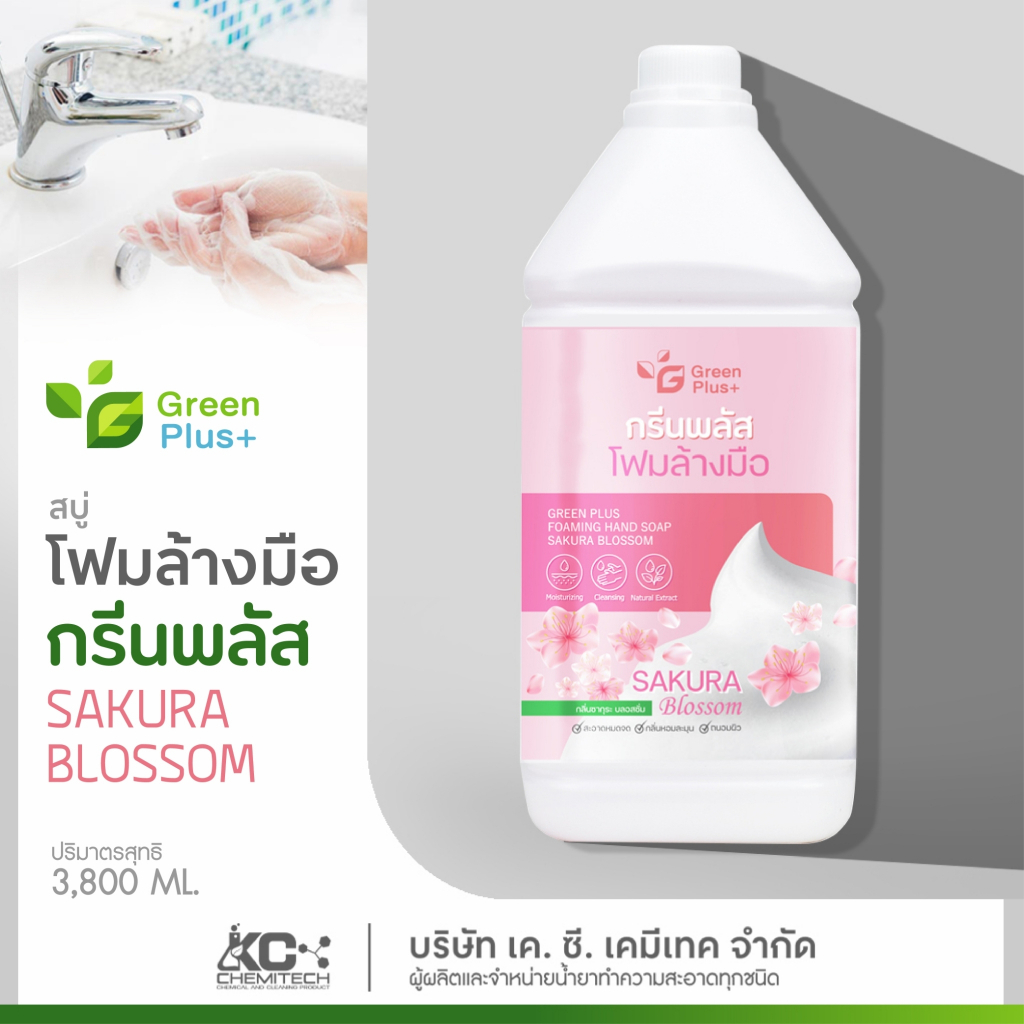 โฟมล้างมือ กรีนพลัส ฟองโฟมนุ่ม หอมสะอาด ฆ่าเชื้อแบคทีเรีย 3800 ml แบบเติมสุดคุ้ม