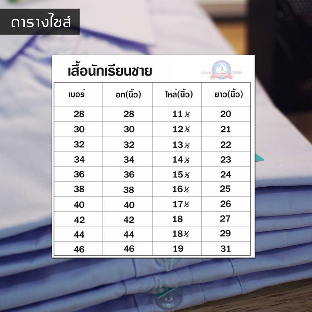 เสื้อนักเรียนชาย ตราชนินทร์ อาภรณ์ เนื้อผ้าอย่างดี สีขาวโอโม่ รีดง่าย สีไม่หมอง - รูปที่ 3