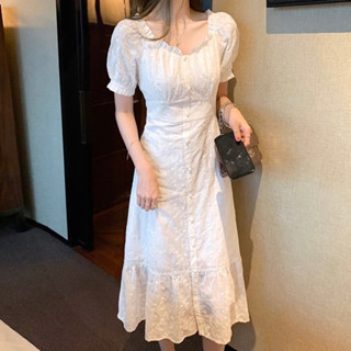 [𝗣𝗥𝗘-𝗢𝗥𝗗𝗘𝗥]⭐️Minny dress เดรสกระโปรงระบายยาวจั๊มแขนกระดุมหน้า