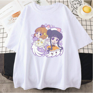 เสื้อครอปสายฝอ คาวาอี้การ์ดแคปเตอร์ซากุระเสื้อยืดสินค้า Tomoyo การ์ตูนพิมพ์สาว Tees ผ้าฝ้าย 100% อะนิเมะสีชมพูท็อปส์ซูฤด