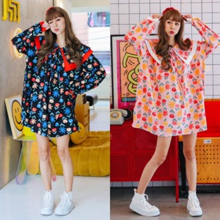 Cozyy Sweet Flower Dress เดรสคอปกแต่งระบาย2ชั้นแขนยาวพองๆสาวอวบก็ใส่ได้ พร้อมส่ง