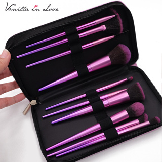 MK02 ชุดแปรงแต่งหน้าเมทาลิค 10 ชิ้น พร้อมกระเป๋า Metalic Makeup Brush set with case