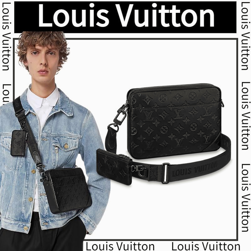 🎈หลุยส์ วิตตอง Louis Vuitton DUO กระเป๋าสะพายข้างผู้ชาย/กระเป๋าสะพายไหล่/สองชิ้น/หนังเต็ม/100%