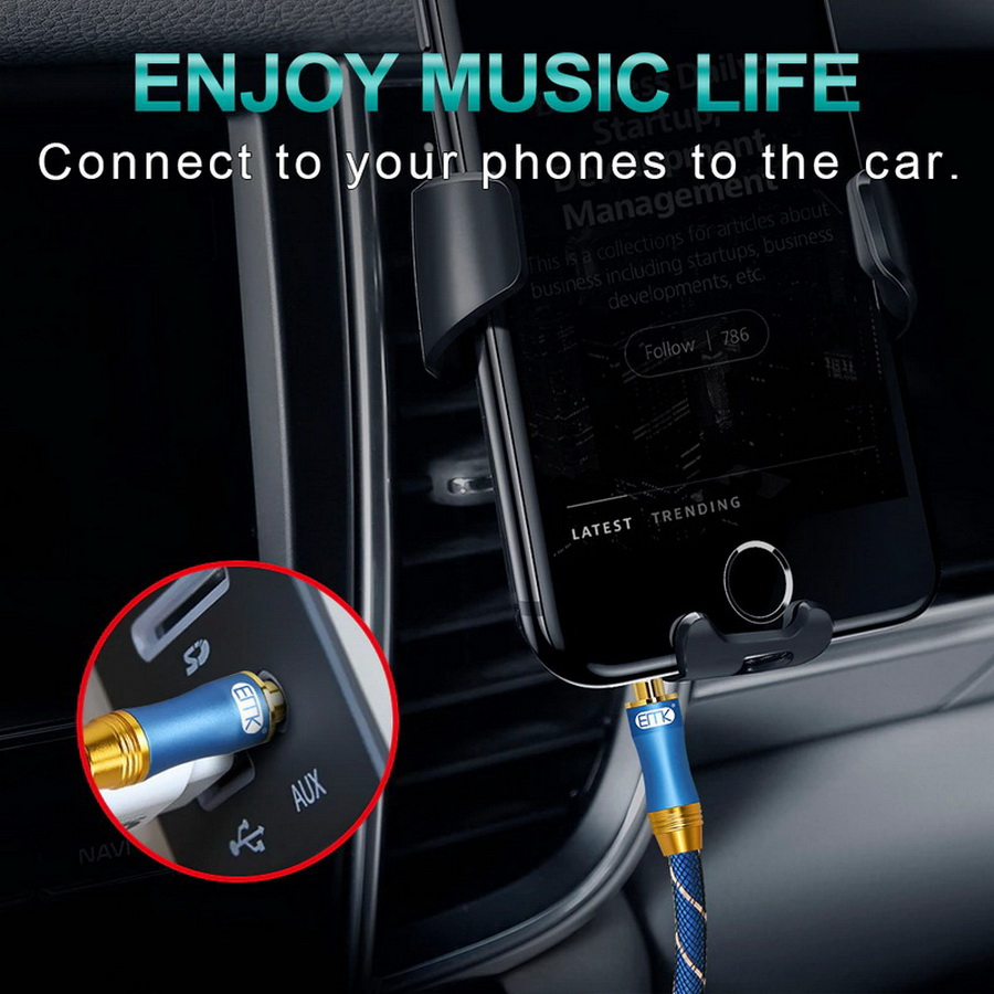 ERTK NEW AUX Blue Aux 3.5 to 3.5 Cable สายถักหนังงู สำหรับเครื่องเสียง
