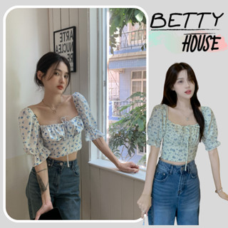 Betty House🎀 เสื้อครอป🍓เสื้อเชิ้ตแขนยาวลายดอกไม้ คอปกแขนยาวเอว ผอม ครอปสาวสุดฮอต🌟พร้อมส่ง 💥พร้อมส่งจากกทม มาถึงใน 3-5 วัน