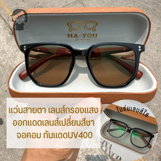 แว่นสายตาสั้นตาสำผู้ชายหัวโต งานTRขาลายไม้เบาใส่สบาย  สั่งตัดแว่นสายตาสั้น พร้อมเลนส์ Multicoat ออกแดดเปลี่ยนสีชา
