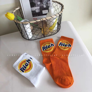 ꒰พร้อมส่ง꒱ Rich Quarter socks ถุงเท้าข้อยาว ถุงเท้าแฟชั่น ผ้าคอนตอน สไตล์เกาหลี y2k สีสันกระแทกตา