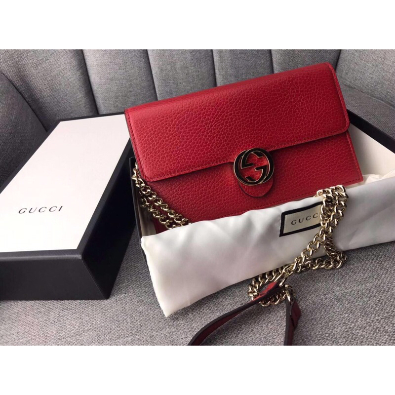 New Gucci GG Interlocking wallet chain  สีดำ เทา ชมพู แดง น้ำเงิน ครีม  size: 7.5”(L)*4.5”(H)*1.5”(D)