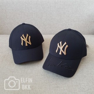 แท้ 💯 MLB Cap - NY LA หมวกแก๊ป สีขาว/สีดำ โลโก้ทอง ปีกหมวก ขลิบทอง/ ปัก Yankees