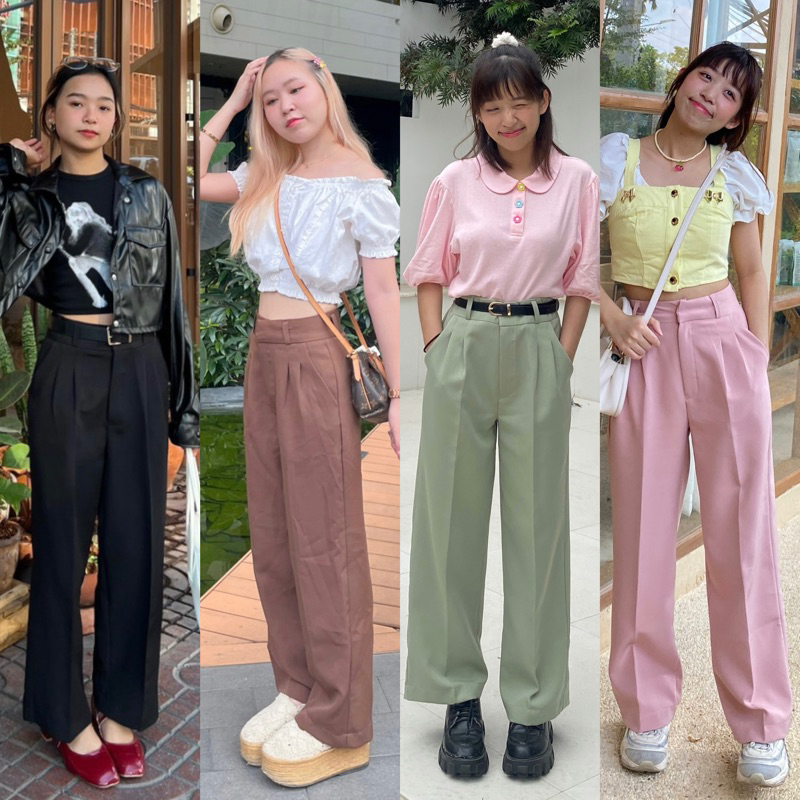 140cm kiddy ขายาวกระบอกกลาง เอวสูง จีบคู่ ยาว35นิ้ว (006-เปเป้จีบคู่)