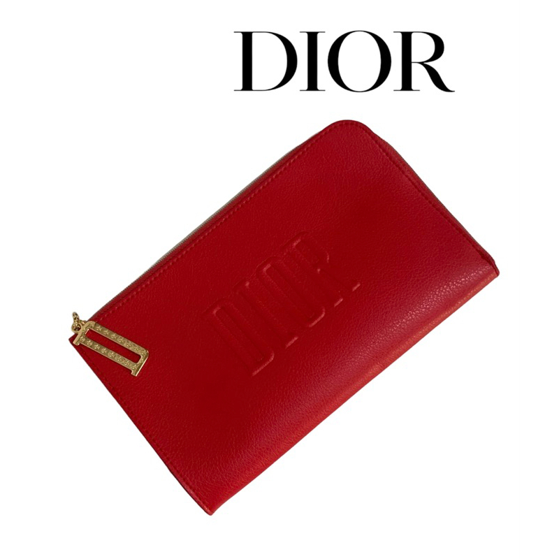 DIOR pouch ใส่เครื่องสำอาง กระเป๋าสตางค์ใบเล็ก โทรศัพท์ได้ สีแดง สวย *cr.รูปสุดท้ายจากinternet