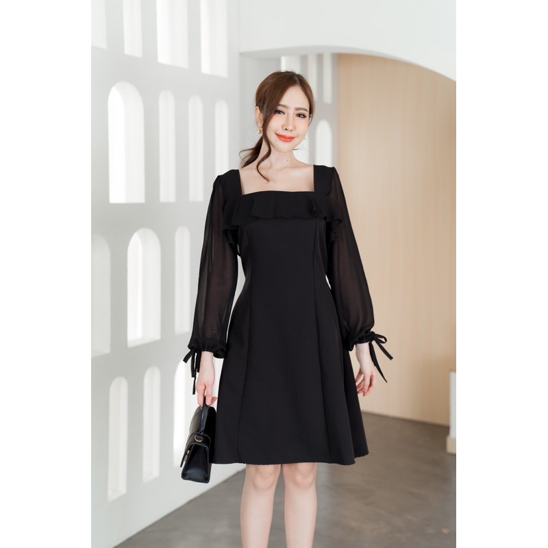 เดรสเเต่งเเขนชีฟองระบายอก ติดโบว์เเขน ป้าย modish - รูปที่ 5