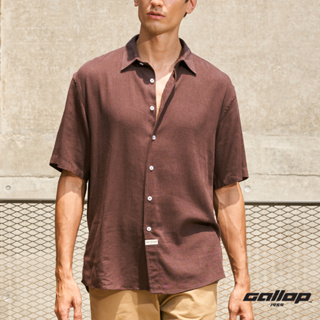 GALLOP : LINEN CASUAL SHIRT เสื้อเชิ๊ตผ้าลินินแขนสั้น รุ่น GW9023 สี Walnut / ราคา 1,490.-