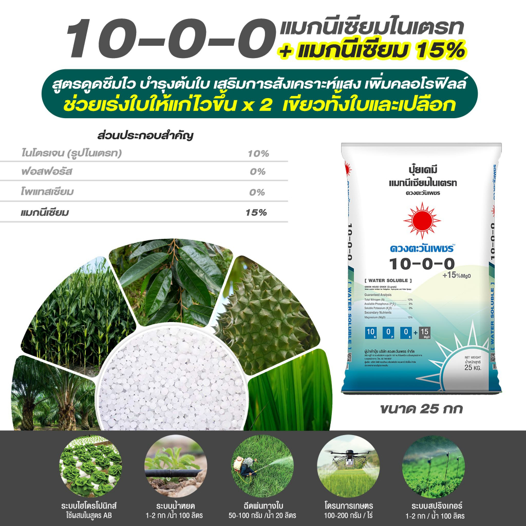 แม่ปุ๋ย 10-0-0 แมกนีเซียมไนเตรท MgNO3+15MgO สร้างคลอโรฟิลล์ เพิ่มความเขียวให้กับพืช (ชนิดแบ่งขาย)ขนา
