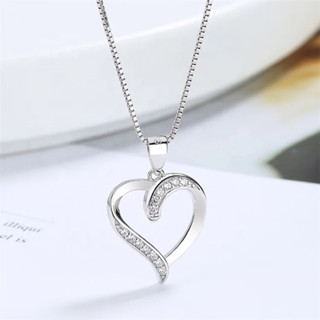 สร้อยเงินแท้ 92.5% พร้อมจี้รูปหัวใจประดับเพชร CZ สวยมาก Sterling Silver S925 Necklace with CZ diamonds heart pendant