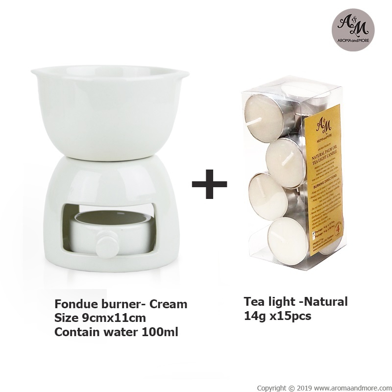 Aroma&More เตาอโรมาเซทหรือเตาฟองดูว์(Fondue with tea light spoon set)มีช้อน+พร้อมเทียนชนิด 4ชมx15ก้อนสีดำเงาและครีมเงา