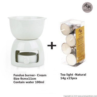 Aroma&amp;More เตาอโรมาเซทหรือเตาฟองดูว์(Fondue with tea light spoon set)มีช้อน+พร้อมเทียนชนิด 4ชมx15ก้อนสีดำเงาและครีมเงา