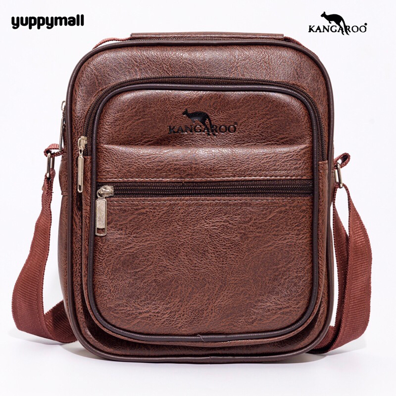 กระเป๋าสะพายข้างผู้ชาย เกรดพรีเมี่ยม ทรงวินเทจหนังสวย พาดลำตัว แฟชั่น จิงโจ้ ช่องใส่ของเยอะ Made in Thailand  #A1920