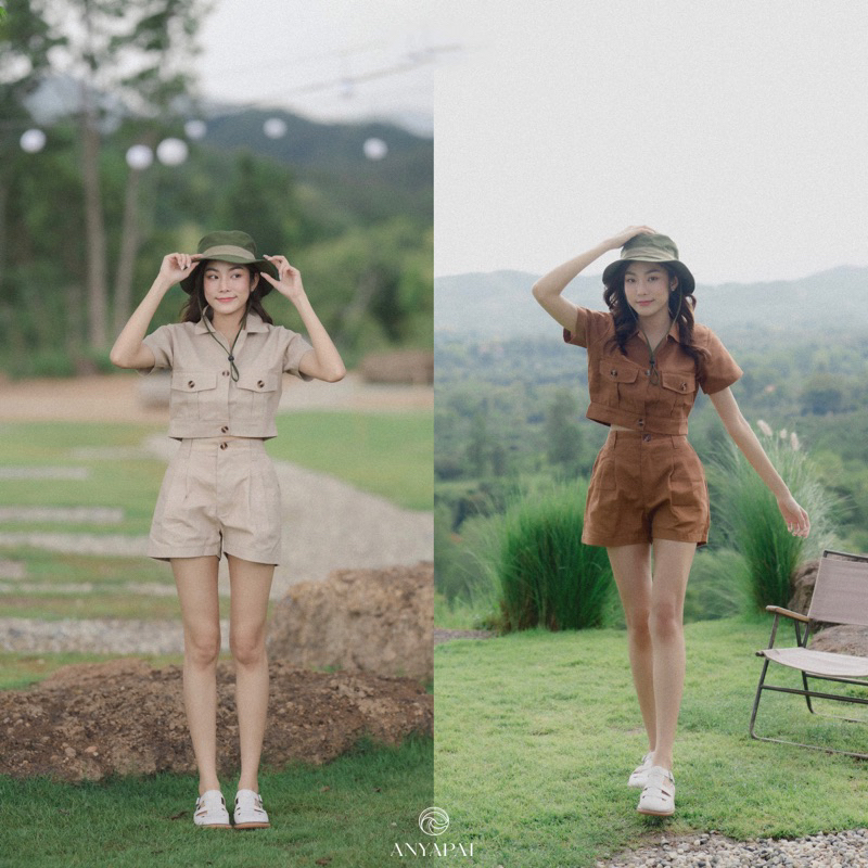 [ส่งของพรุ่งนี้ 4 สี] (หมวกขายแยก) ป้าย Nada’s ชุดเซ็ต ชุดแคมป์ปิ้ง เสื้อ+กางเกง