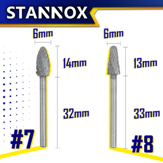 ดอกเจียรคาร์ไบด์ ดอกเจียรเหล็ก เจียรสแตนเลส ดอกคาร์ไบด์ STANNOX ขนาด 6 มิล แกน 3 มิล มีหัวให้เลือกถึง 10 แบบ