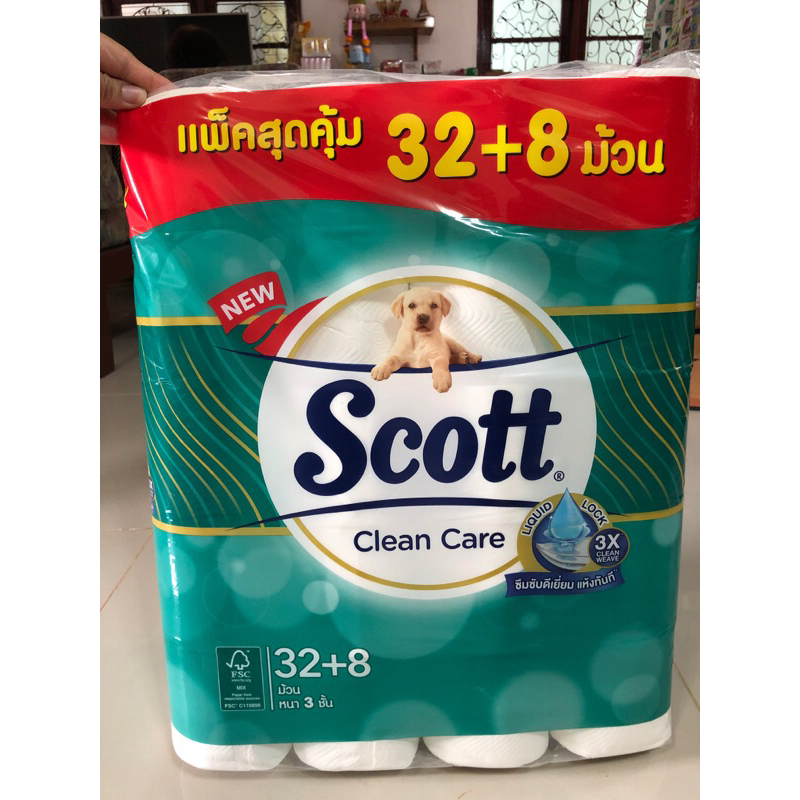 กระดาษชำระ กระดาษทิชชุ่ ทิชชู่ สก๊อตต์ คลีนแคร์หนา3ชั้น แพ้คสุดคุ้ม 32+8ม้วน