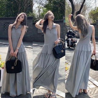 Maxidress แขนกุดรูดซิปหน้า มีซับในใส่สวยดูดีมากเลยค่า