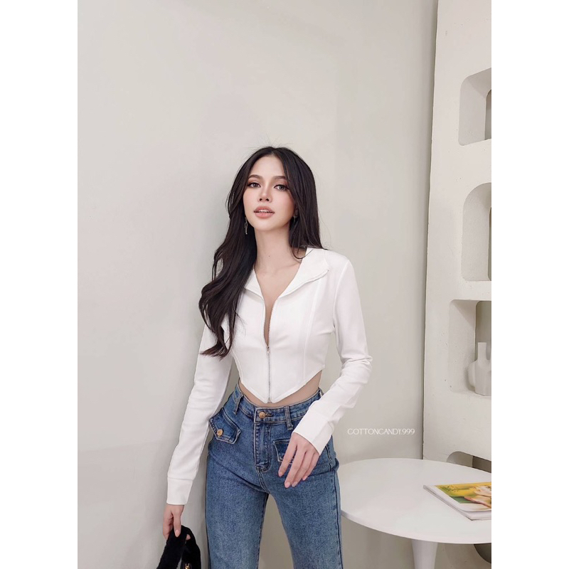 New Milky premium top เสื้อครอปซิปหน้าแขนยาว รูปที่ 6