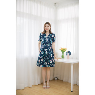 Mommade-เดรสให้นม ชุดให้นม Blue Flora Snowwhite Dress