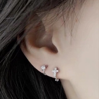 จิวหูไม้กางเขน จิว Tragus ประดับเพชรcz  น่ารักมากๆ  (ราคาต่อ 1 ชิ้น)ต่างหูเพชร Helix Lope จิวปีกหู Stainless Steel 316L