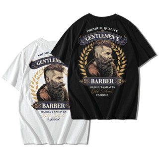 เสื้อยืด BARBERSHOP เสื้อยืดแขนสั้นคอกลม Cotton 100% สกรีนลาย