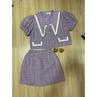 set M-XL ใส่ได้ เซท เซต ทวิต ทวิส ม่วง เสื้อ+กระโปรง คาเฟ่ ทะเล ภูเขา แคมป์ปิ้ง