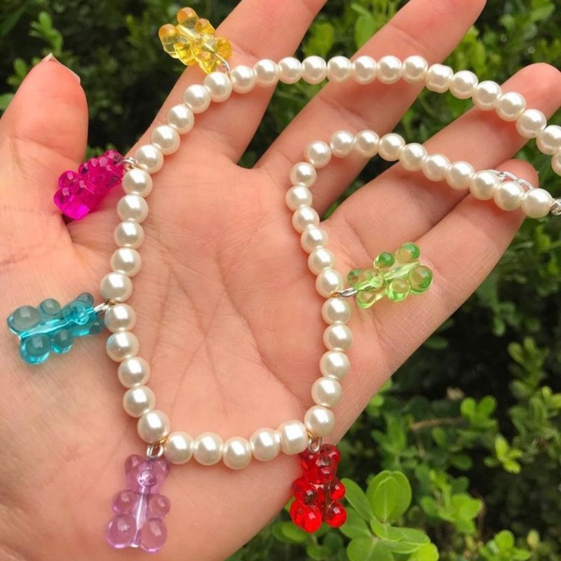 สร้อยมุกแฟชั่น [สร้อยคอมุกจี้หมีคละสี] พร้อมส่ง