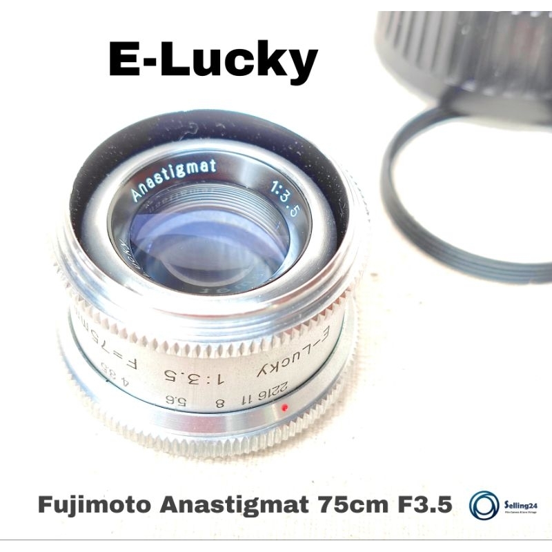 เลนส์อัด ตัวเงิน Fujimoto Anastlgmat  E-Lucky f3.5  75mm เมาท์ M39. พร้อมฝาปิด แหวน M39 to m42
