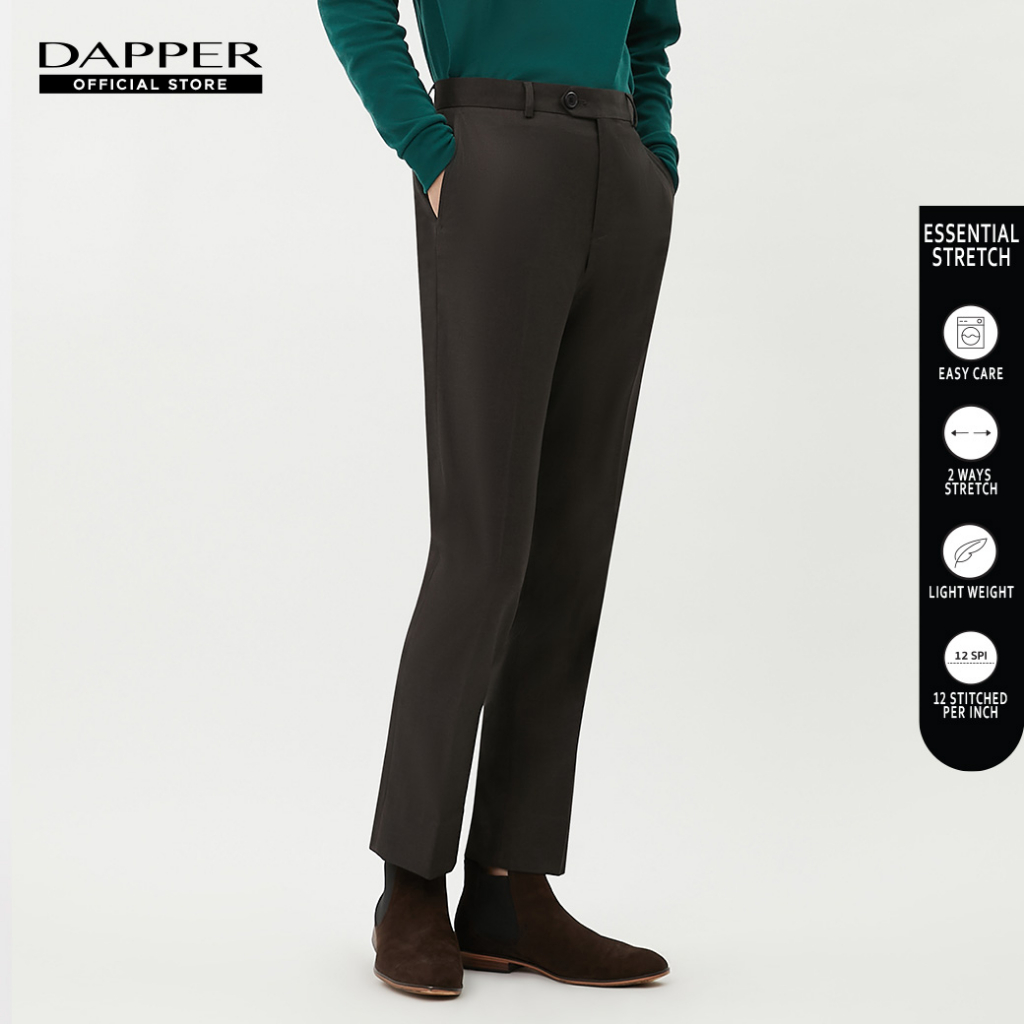 DAPPER กางเกงทำงาน รุ่น Essential Stretch ทรง Regular-Fit สีน้ำตาลเข้ม (TB6/E1/111RSP)
