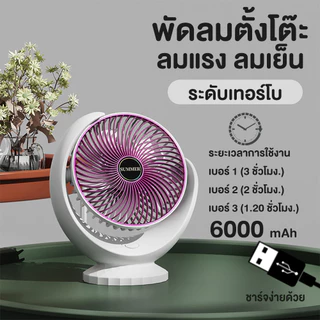 พัดลม พัดลมตั้งโต๊ะ พัดลมพกพา 6000mAh แบตเตอรี่ความจุสูง พัดลมไร้สาย พัดลมเล็กต้ังโต๊ะ พัดลมมินิแบบ ลมแรง3เท่า ชาร์จ USB