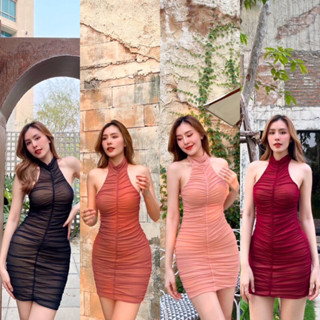 High-neck mini dress เดรสคอเต่าผ้าตาข่าย เดรสสั้นรัดรูป