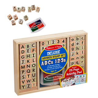 [หมึกล้างออก 70ชิ้น] รุ่น 30118 สแต๊มป์ ABC &amp; 123 แผ่นกิจกรรม 25 แผ่น Melissa &amp; Doug Deluxe Wooden Stamp Set ABC &amp; 123 รีวิวดีใน Amazon USA 70 ชิ้น หมึก non-toxic กล่องไม้ ของเล่น