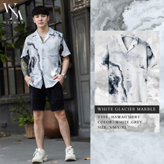 เสื้อเชิ้ตฮาวายแขนสั้นลายหินอ่อน(กาเชียร์): Hawaii Glacier  Marble Shirt(Short-Sleeve)