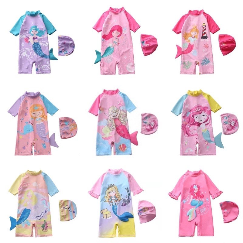พร้อมส่ง ชุดว่ายน้ำนางเงือก ลายการ์ตูน