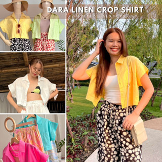 Dara linen crop shirt - เสื้อครอปเชิ้ต สุดคิ้วท์ ผ้าลินินลายเส้นสวยมาก